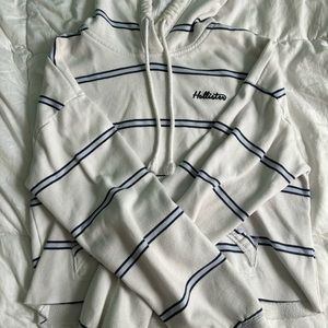 Hollister Cropped Hoodie Size XS White and Blue